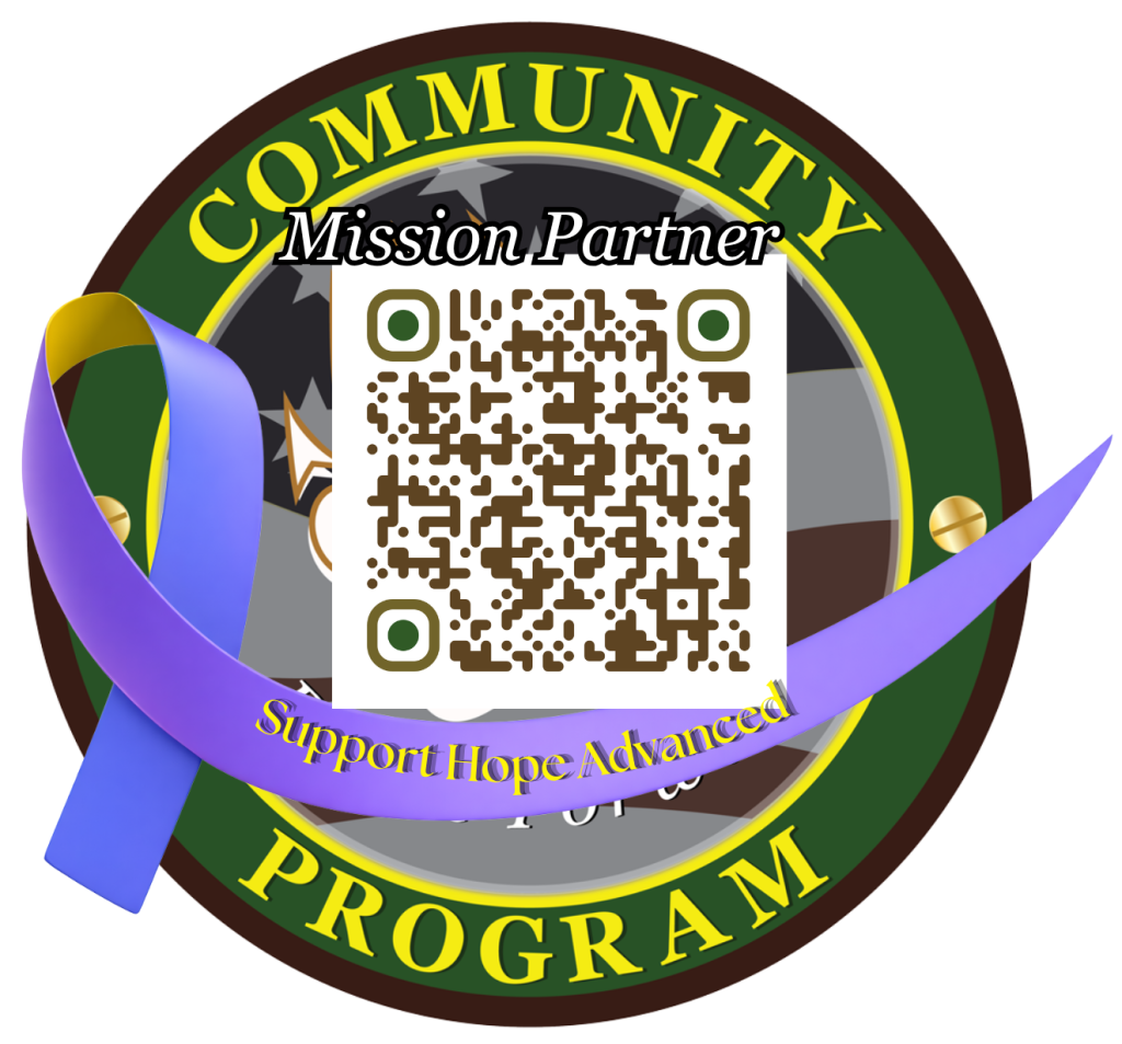 Circular Community Program Mission Partner badge with a QR code and a purple ribbon labeled Support Hope Advanced.