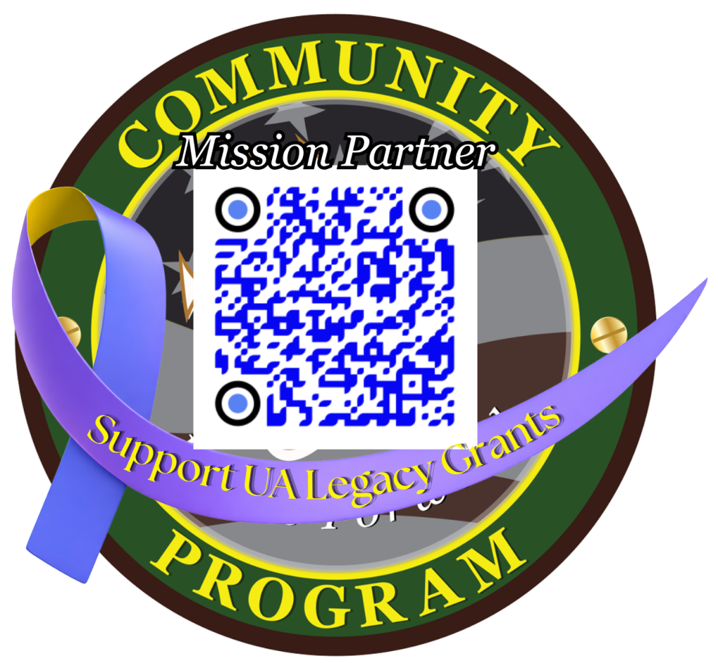 Circular Community Program Mission Partner badge with a QR code and a purple ribbon labeled Support UA Legacy Grants.